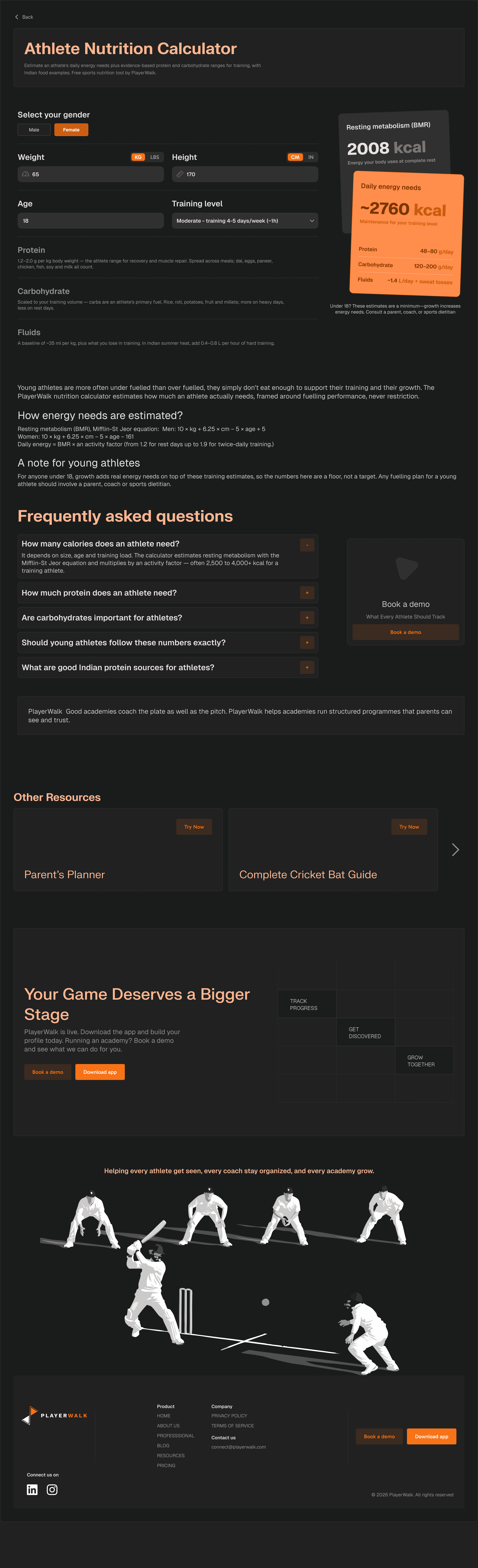 Athlete Nutrition Calculator preview
